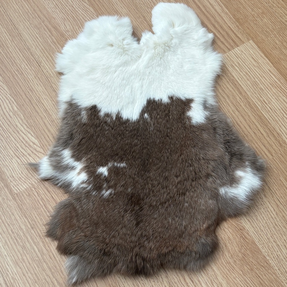 #A42 Brown White Rabbit Fur Pelt Craft Supply